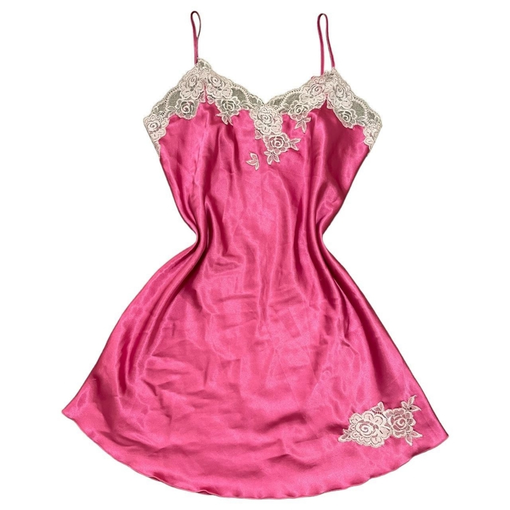 Regence Women's Pink and White Lace Silk Slip Dress